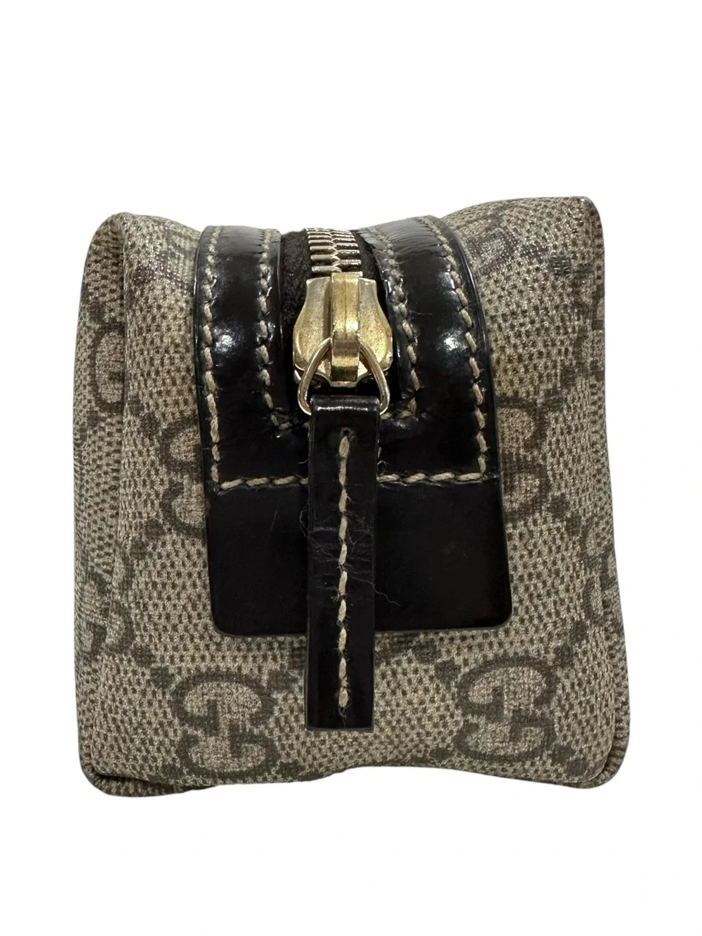 Gucci Tan GG Supreme Web Canvas with Roses Heart Tattoo Zippered Pouch
